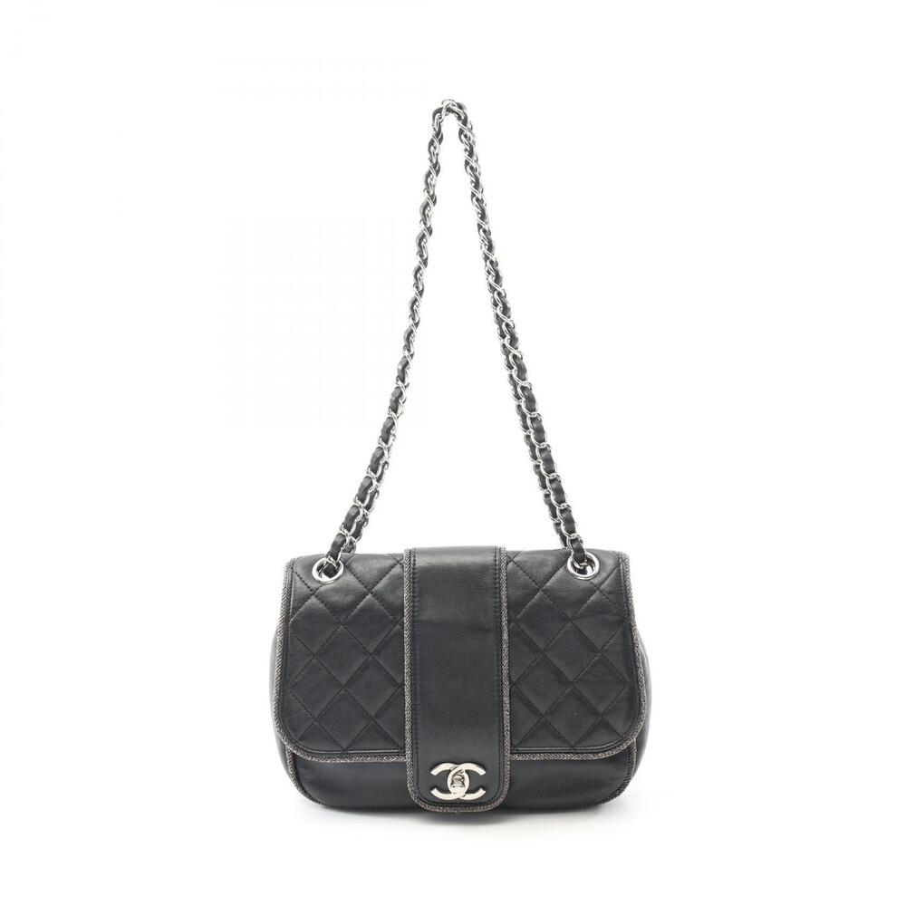 Chanel Matelasse Shoulder Bag Lambskin Sheepskin Black